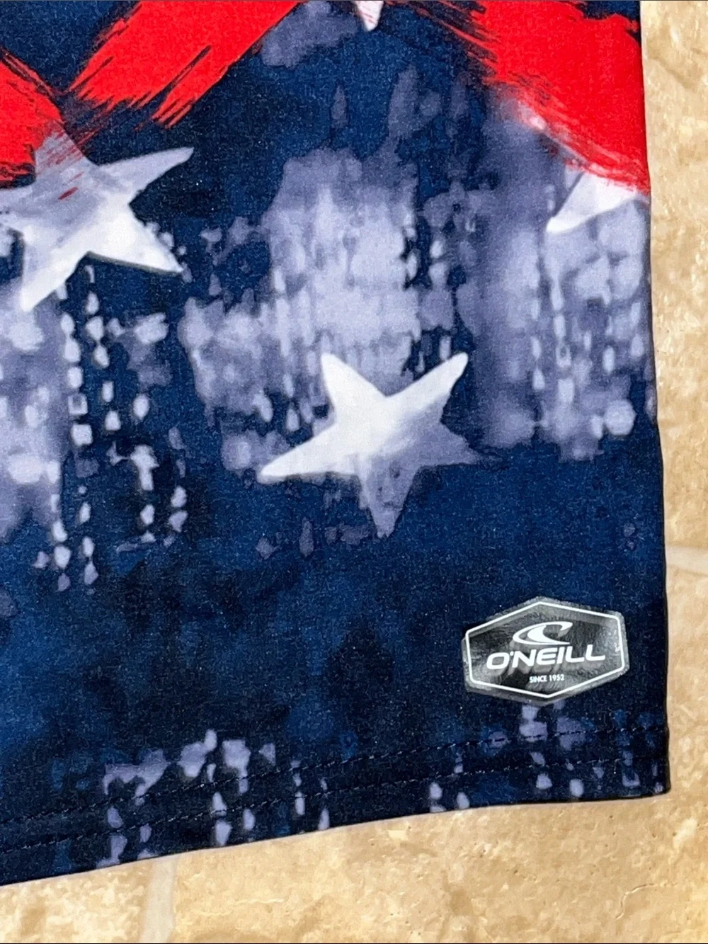 O'Neill Navy & Red Star Wave Swim Board Shorts